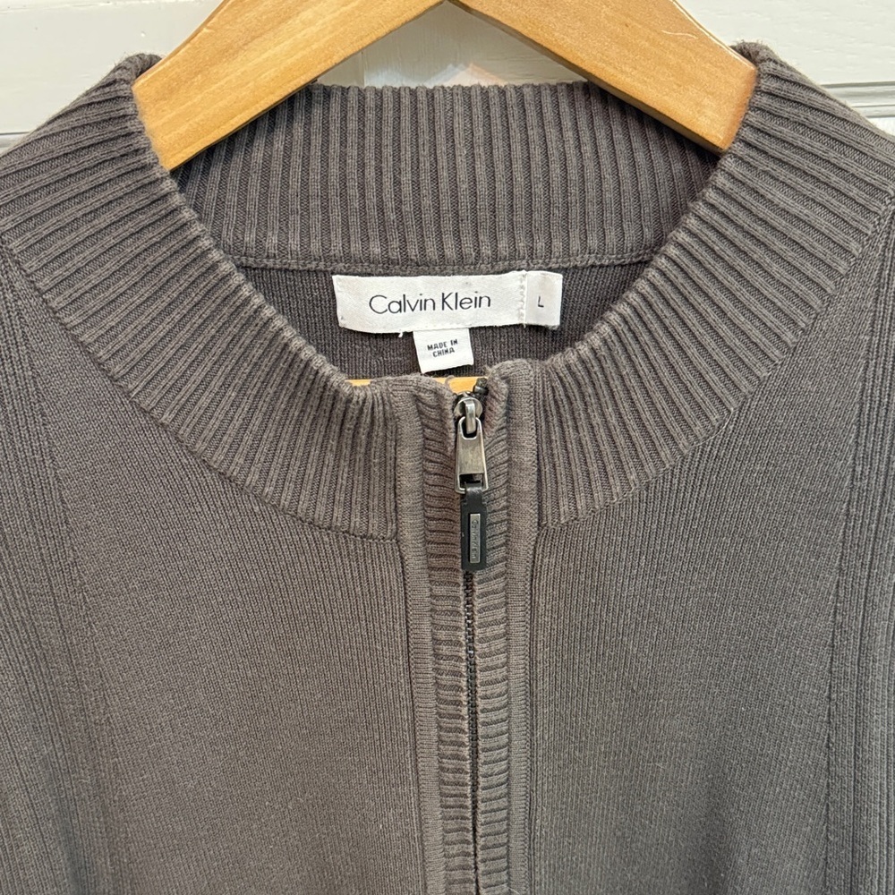 Calvin Klein Charcoal Full-Zip Academia Cardigan. Size L. - Picture 2 of 7